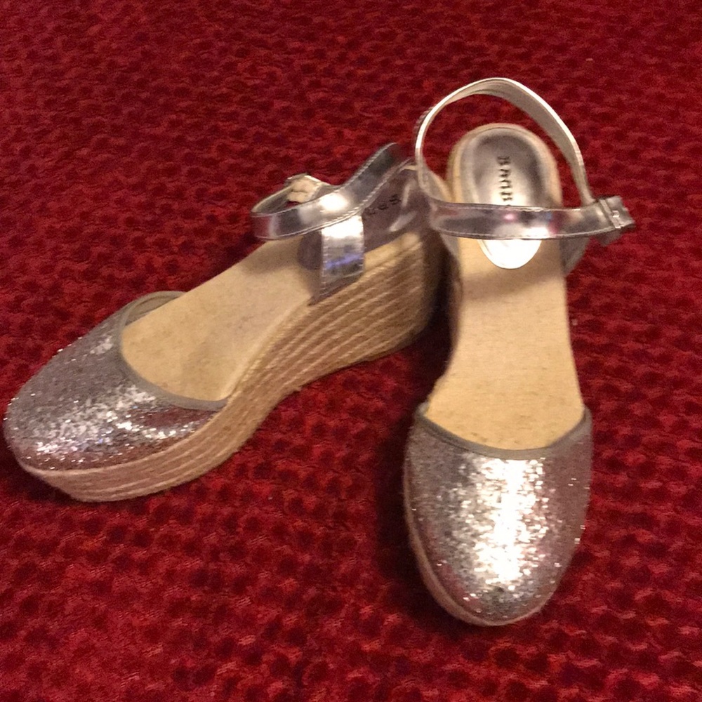 Silver glitter Wedged Mary Janes